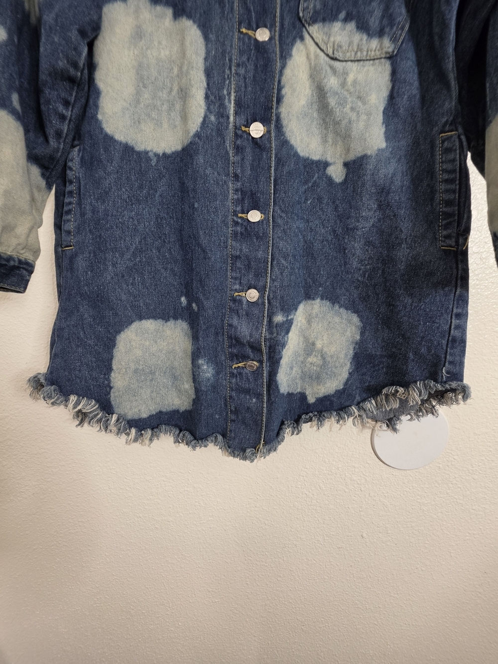 Thrill Jeans Womens Bleach Splatter Acid Wash Hooded Denim Jacket Size Large - Picture 7 of 16